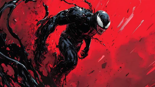 Symbiotic antihero lunges forward across blood-red void