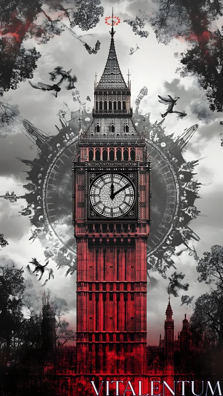 Midnight legends swirl around a crimson London clocktower.