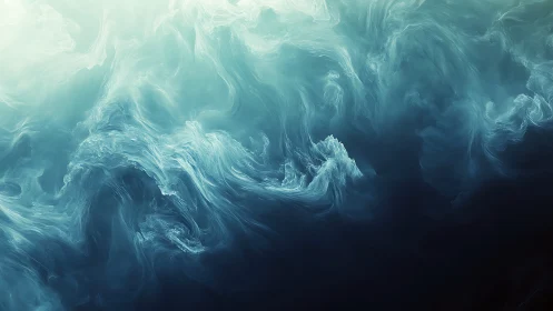 Turbulent teal fluid plumes in high contrast abstract field