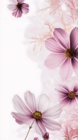 Delicate Cosmos Flowers Against Soft Gradient Background.