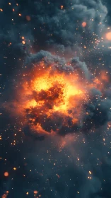 Massive Explosion with Fiery Orange Blast and Ember Rain