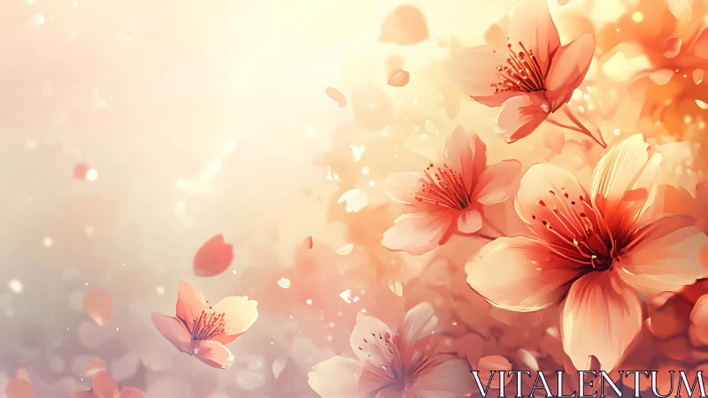 Soft Blossoms Float Through Warm Luminescent Space