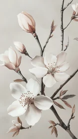 Magnolia Blossoms Branch: Spring Botanical Study.