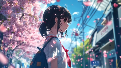 Cherry blossoms trail after a daydreaming schoolgirl’s walk