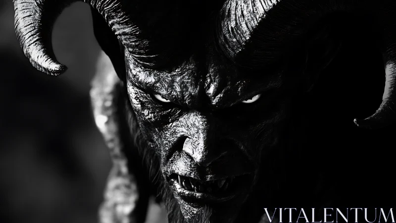 Shadowed horned demon gazing back with fierce intensity.