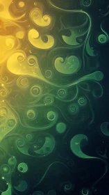Glowing emerald spirals in flowing abstract vortex field.