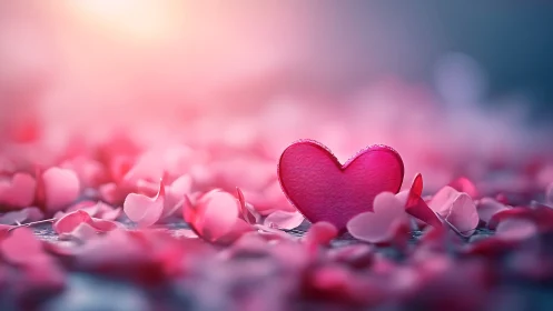 A Deep Red Heart Surrounded by Love's Gentle Pink Petals.