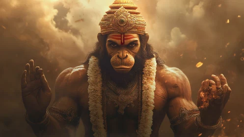 Stormlit monkey warrior channels molten fury and sacred calm