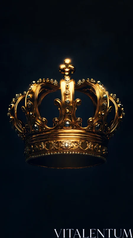 Ornate golden crown hovers against deep black background