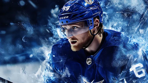 Dynamic ice hockey portrait merges motion blur and light effects