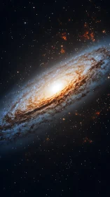 Spiraling galaxy glows in deep space with fiery star clusters