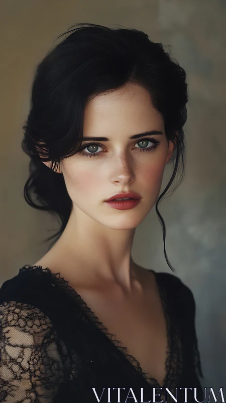 Digital portrait depicts woman in lace garment facing camera