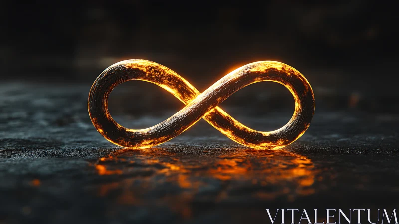Luminous molten infinity symbol rendered on a wet dark surface