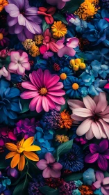 Vibrant floral composition bursts with saturated color harmony.