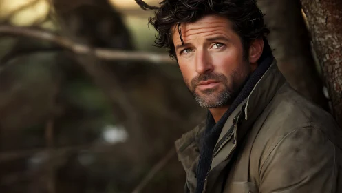 Outdoor male portrait with shallow depth and cinematic lighting