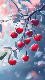Chromatic cherry cluster under diffuse bokeh illumination.