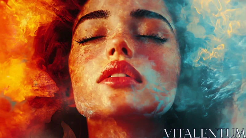 Dual Elements Converge: Fire and Water Portrait Study.