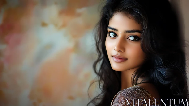 Portrait of young woman with deep gaze against soft bokeh