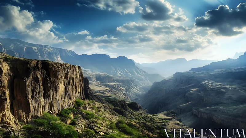 Sunlit canyon escarpments reveal stratified desert geology