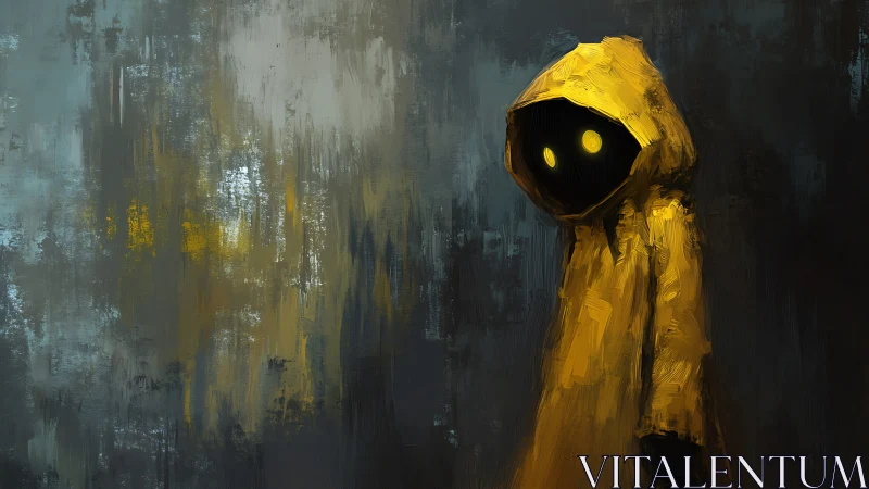 Hooded glow wanderer in dripping midnight hallway haze.