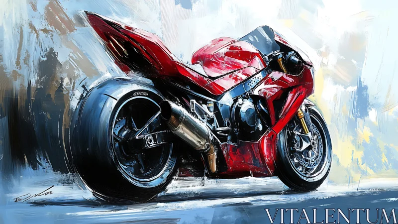 Red sport motorcycle rendered in dynamic digital painting style.