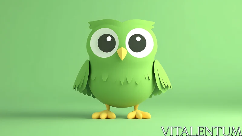 Minimalist green cartoon owl character on monochrome backdrop