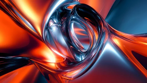 Futuristic Abstract Swirl in Chrome and Orange Digital Art Style.