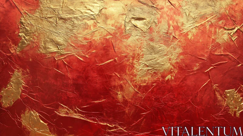 Red and gold textured abstract surface reveals metallic depth