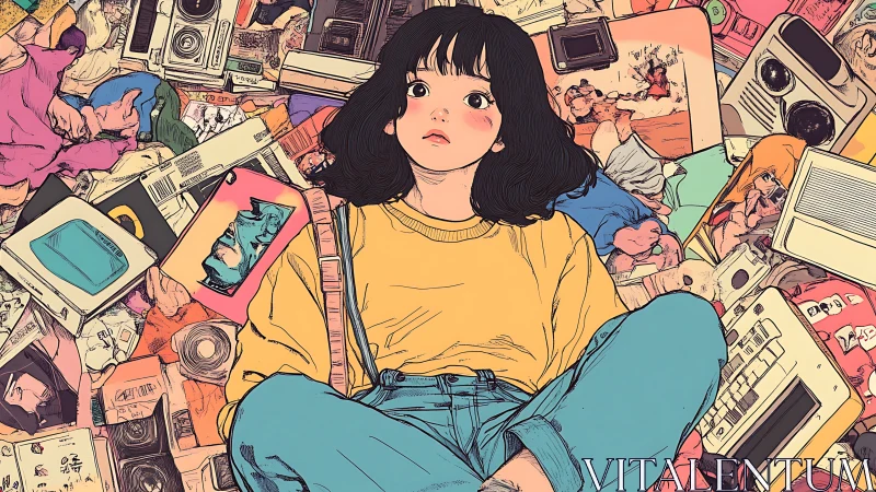 Daydream girl adrift in a neon sea of retro memories.