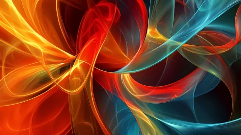 Luminous ribbons of fire and ice in flowing digital motion.