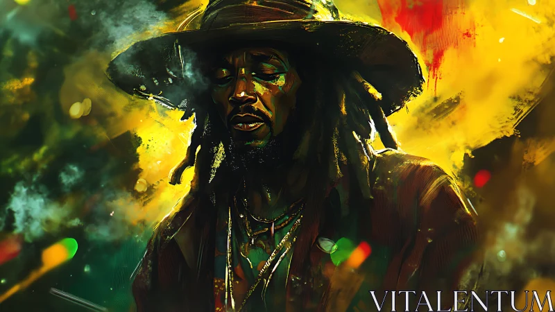 Soulful musician stands in vibrant, smoky neon light