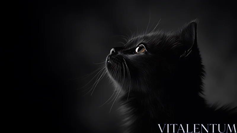 Black Cat Gazing Upward in Dramatic Monochrome Light