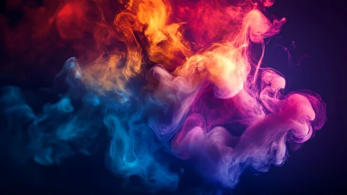 Multicolored vapor clouds on dark gradient background.