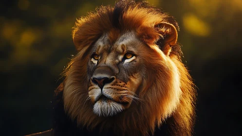 Golden light on a lion’s quiet, thoughtful strength.