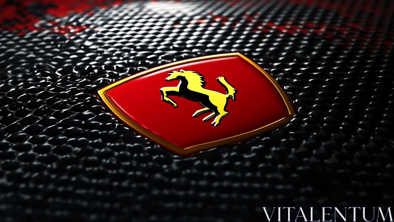 Photorealistic sports emblem on carbon fiber micro-texture surface.