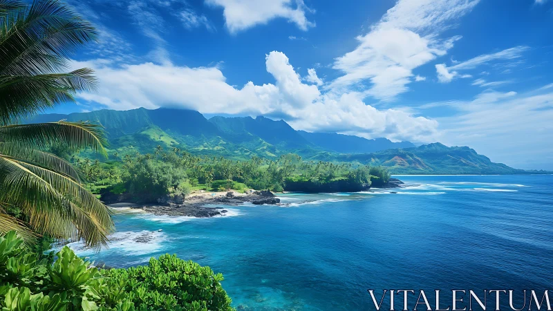 Coastal Mountain Landscape with Ocean and Tropical Vegetation
