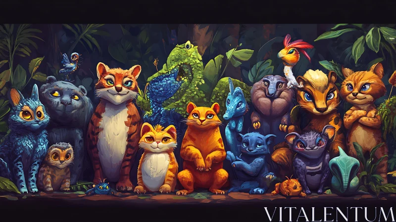 Stylized Fantasy Animals in Jungle Setting.