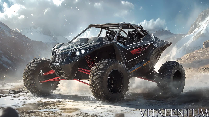 3D off-road buggy render with dynamic alpine terrain composition.