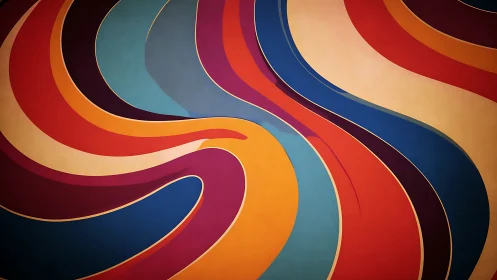 Bold curved abstract stripes in warm and cool colors.