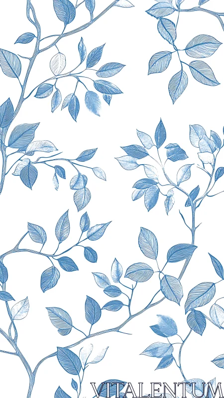 Delicate blue botanical branches in seamless linear pattern.