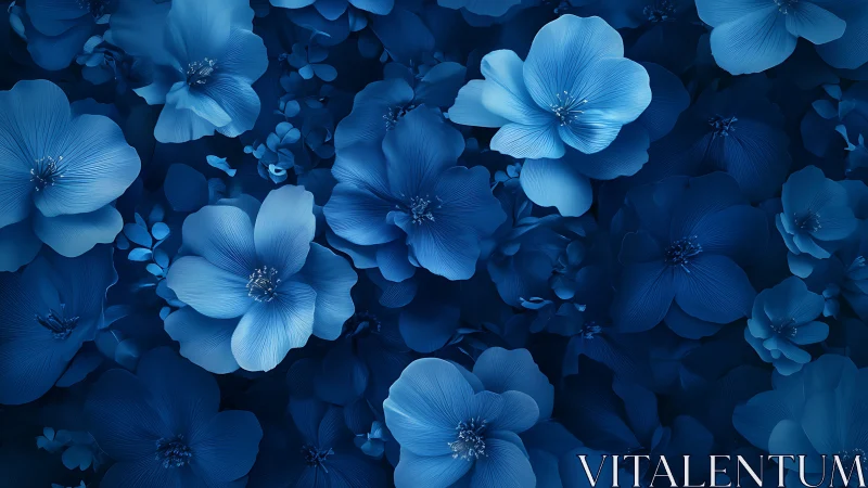 Monochromatic Blue Floral Composition Rendered with High-Depth Field Texture