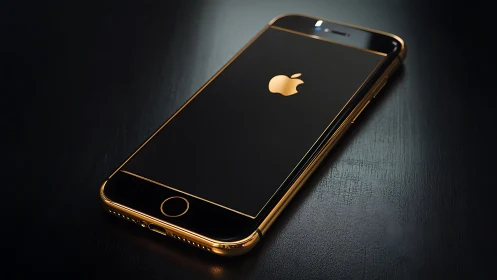 Golden Apple Phone Gleaming on Dark Surface.