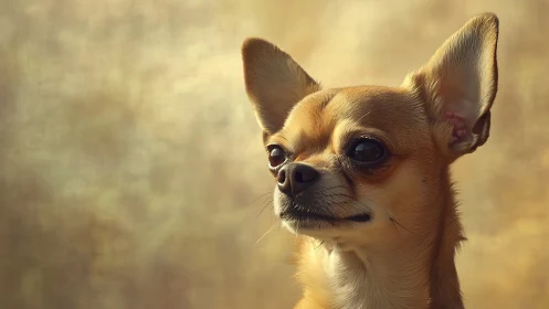 Alert short-haired chihuahua portrait in warm light.