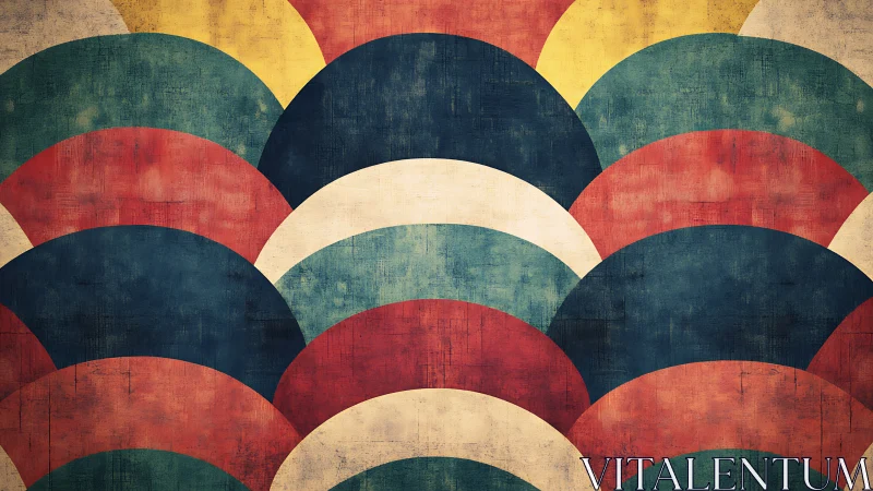 Overlapping semicircles form textured multicolor abstract pattern