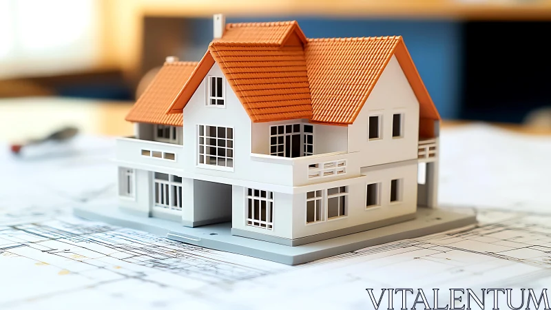 Architectural Model Positioned on Blueprint Layout with Planning Documentation