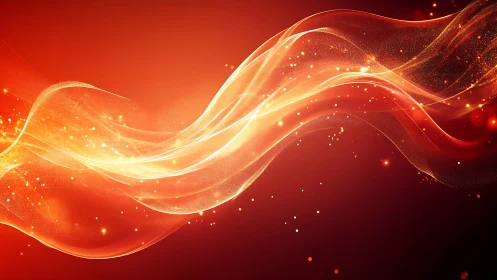 Flowing Light Streams Through Warm Red and Gold Waves