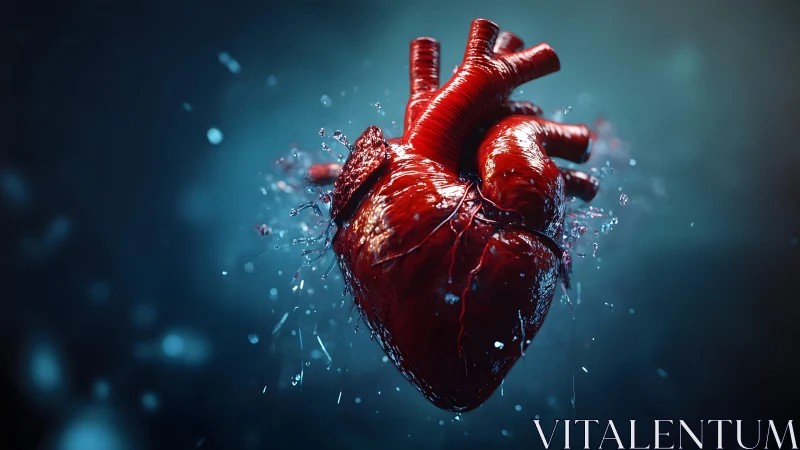 Realistic Human Heart Illustration with Dynamic Lighting Effects.