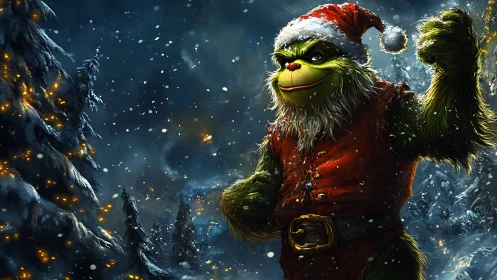 Gruff green Santa struts through a blizzard of stolen cheer