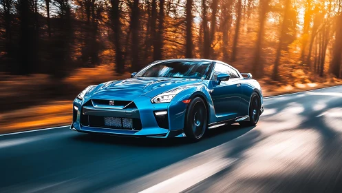 Blue highway missile slices through autumn light at speed