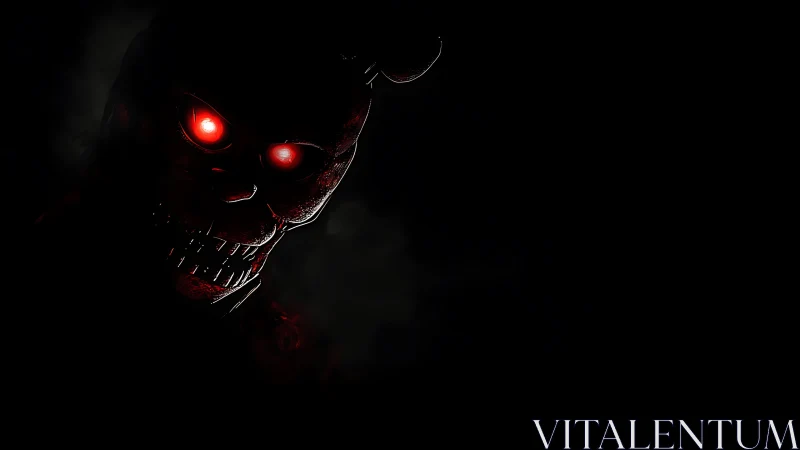 Demonic animatronic skull glows with burning red eyes.